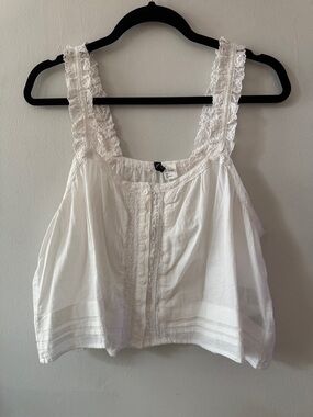 H&M White Lace-Trim Cotton Camisole